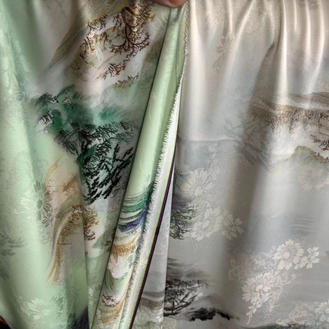 志强新品【山水画】玉兰提花双面印花面料