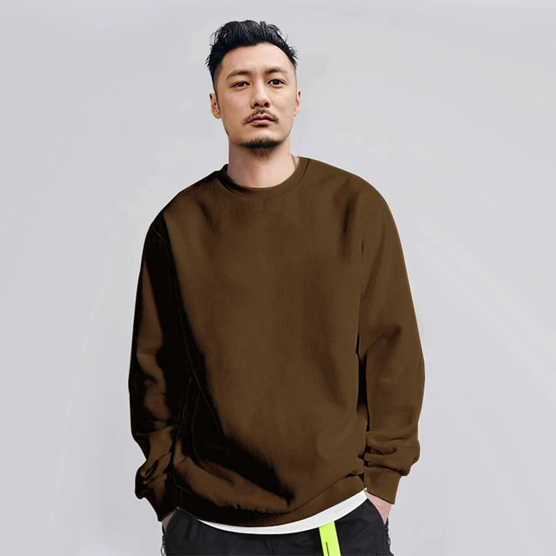 圆领卫衣男2023新款秋冬季纯色男生上衣美式高街宽松大码痞帅上衣