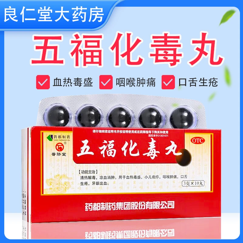 普济堂 五福化毒丸 3g*10丸 清热解毒 咽喉肿痛 口舌生疮 牙龈出血