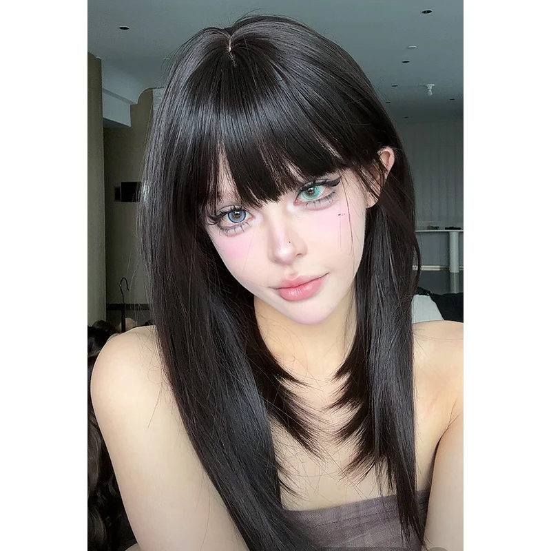 小圆设计款-【黑茶哭包】大头皮假发女清纯锁骨发高层次蓬松全头套