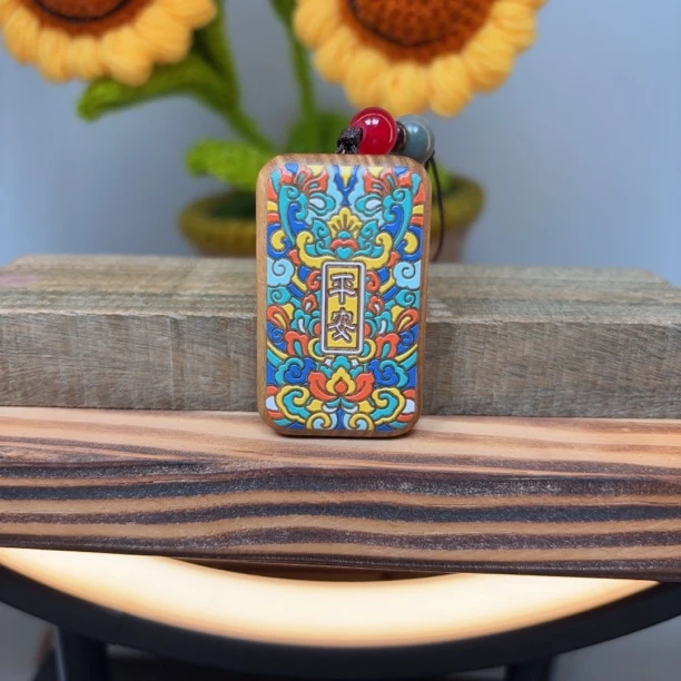 新款檀木单面彩绘平安无事牌DIY配饰手机挂饰包包挂件饰品礼物