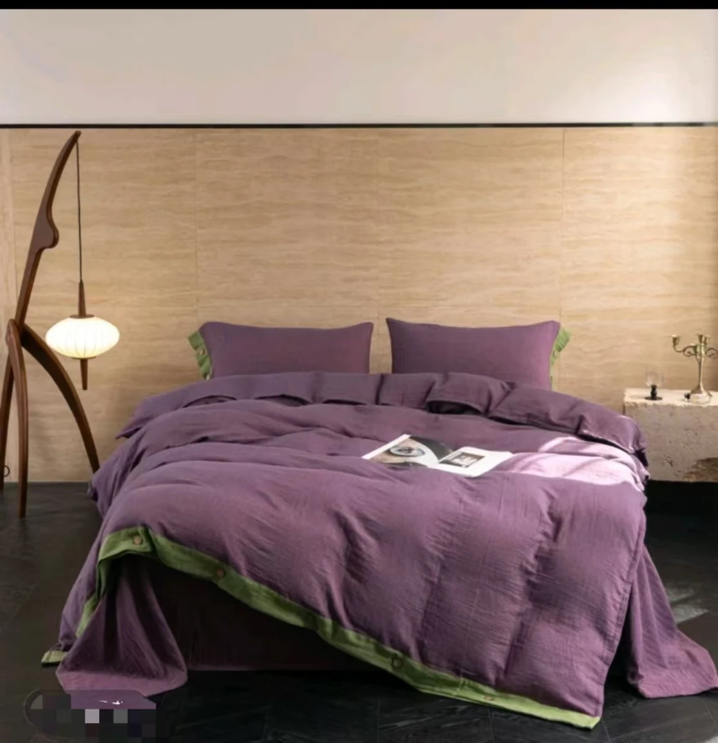 【紫绿-被罩200*230】-A类全棉双层纱色织提花柔软可机洗