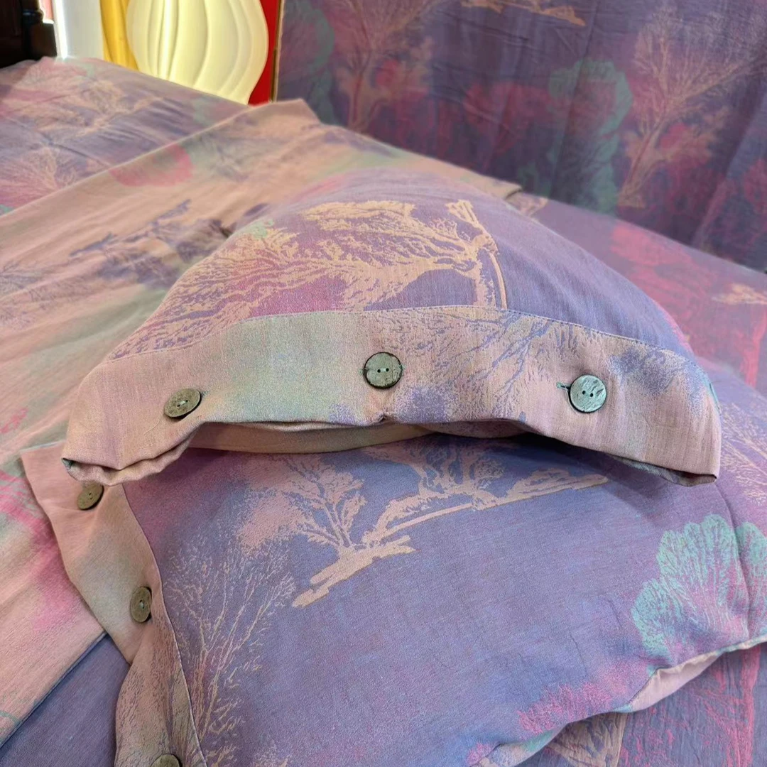 【紫玉-枕套】-A类全棉双层纱色织提花柔软可机洗48*74