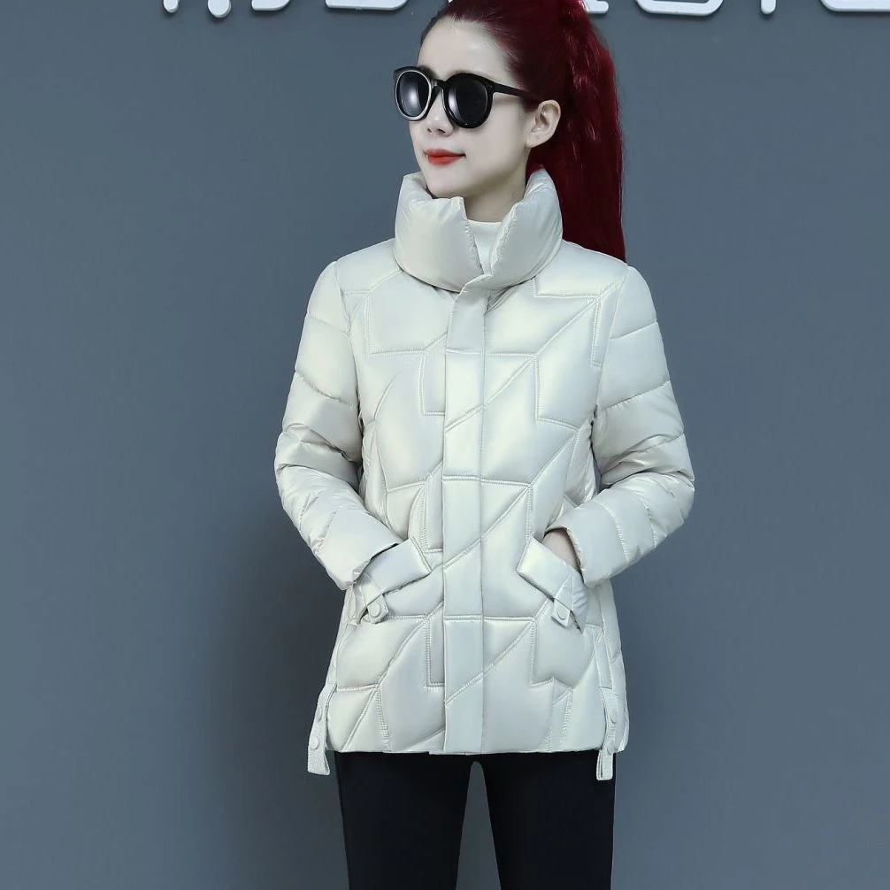2023新款羽绒服反季免洗亮面羽绒服女短款新款立领洋气妈妈小袄女