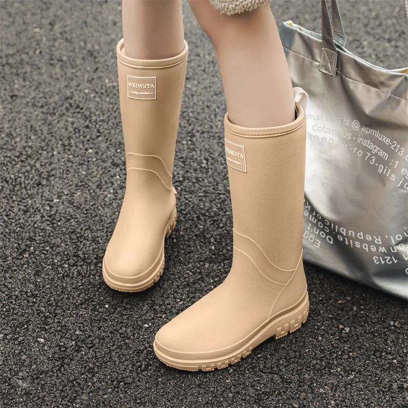 日系高筒雨鞋女款时尚外穿加绒保暖水鞋厨房工作防滑防水胶鞋水鞋