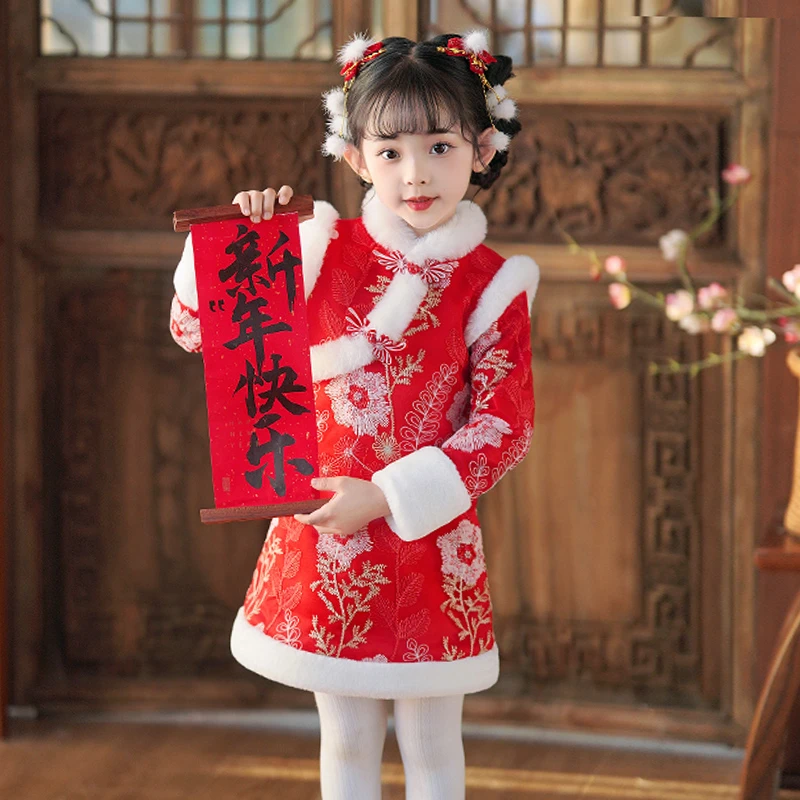 1956女童汉服冬装裙子儿童唐装冬季拜年服连衣裙冬款古装