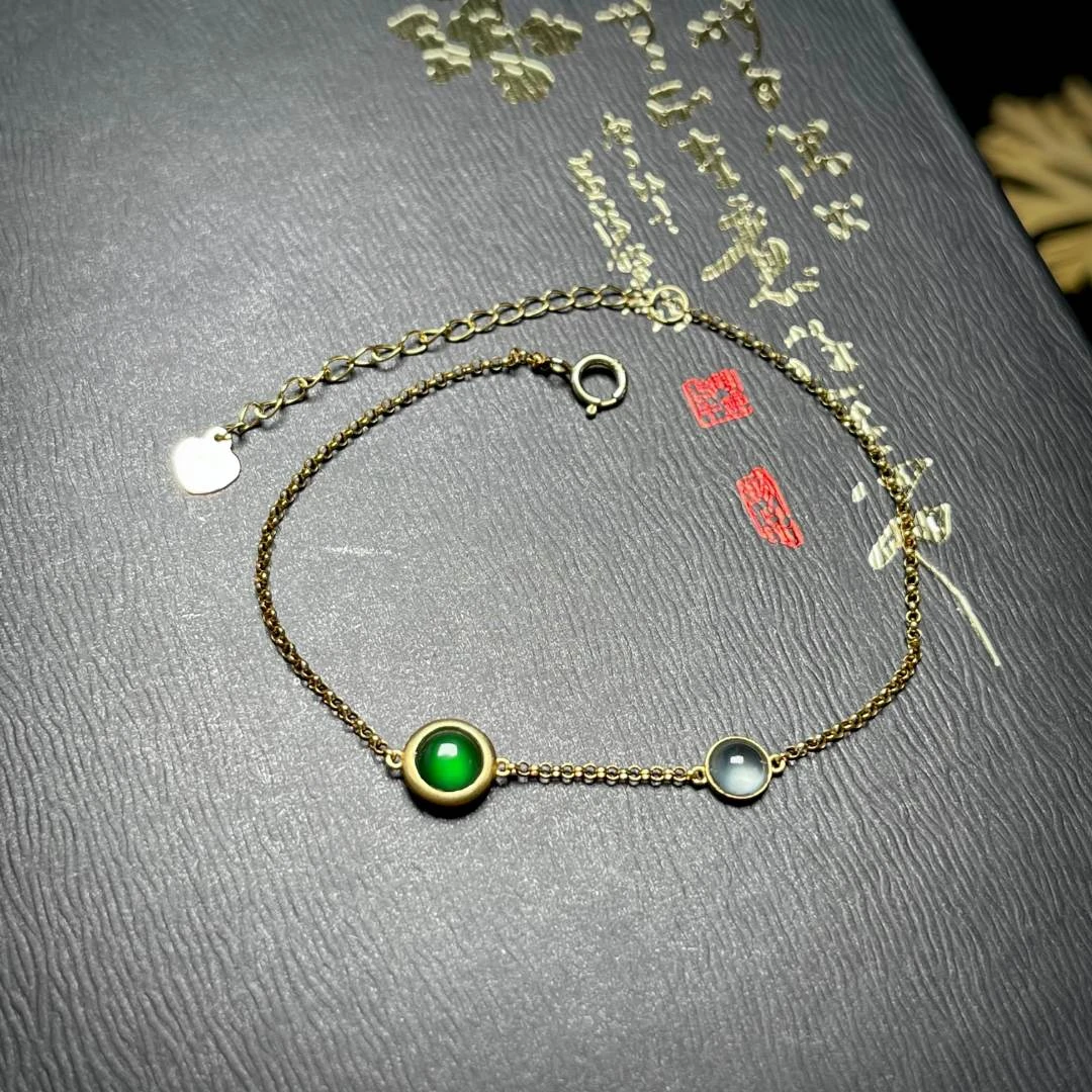 18K金翡翠冰种蛋面手链