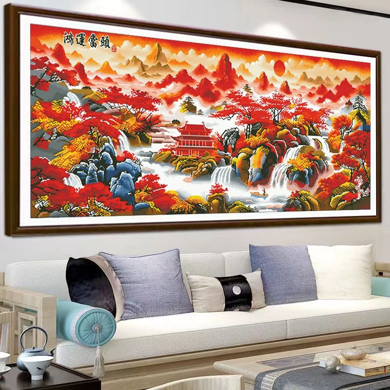 鸿运当头十字绣客厅风景画山水画印花十字绣礼物手工刺绣