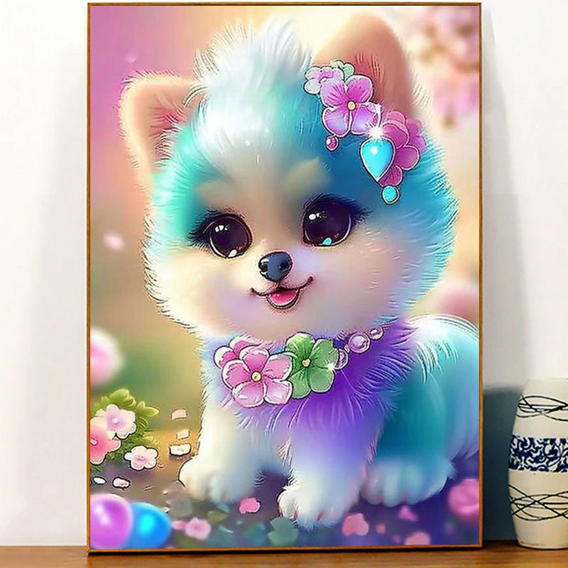 彩虹小狗十字绣客厅卧室卡通儿童房小幅画印花手工刺绣