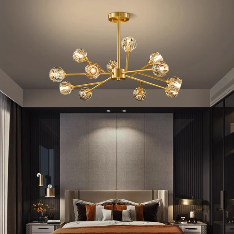 全铜客厅吊灯北欧网红水晶灯魔豆分子灯简约现代轻奢卧室餐厅灯具