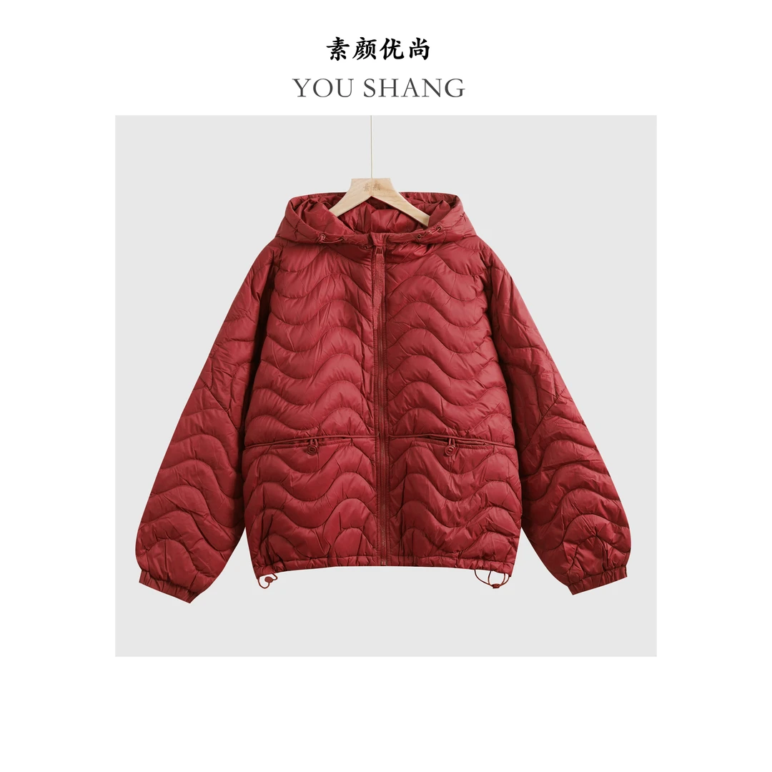 【素颜】2023冬季新款高定百搭440g白鸭绒连帽羽绒服