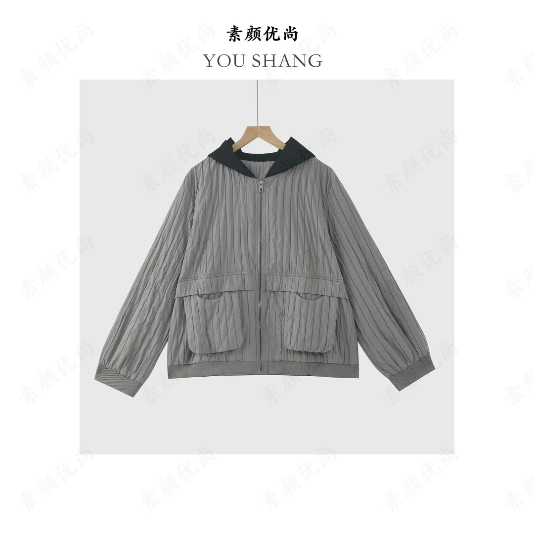 【素颜】2024秋冬新款高定百搭杜邦棉连帽休闲上衣女外套宽松