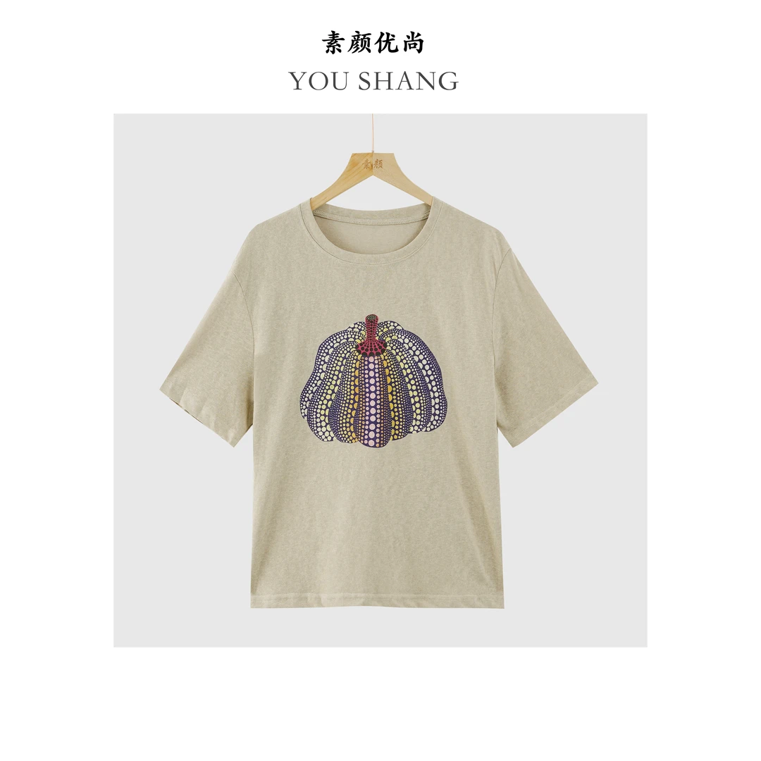 【素颜】2025夏季新款高定手工蓝染工艺纯麻南瓜t恤