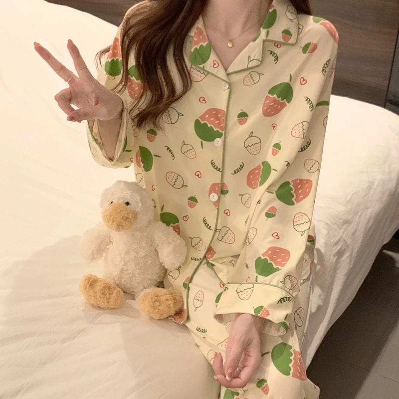睡衣女春秋季新款长袖可外穿学生少女甜美宽松加大码套装家居服
