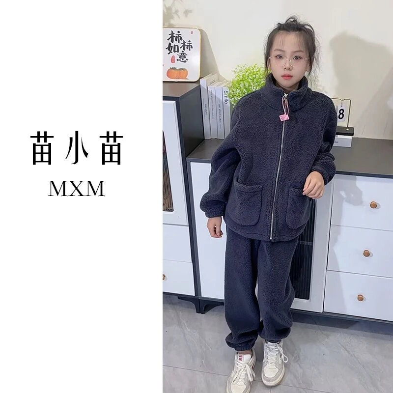 熊猫绒儿童秋冬季亲子睡衣套装加绒可外穿家居服保暖两件套中大童