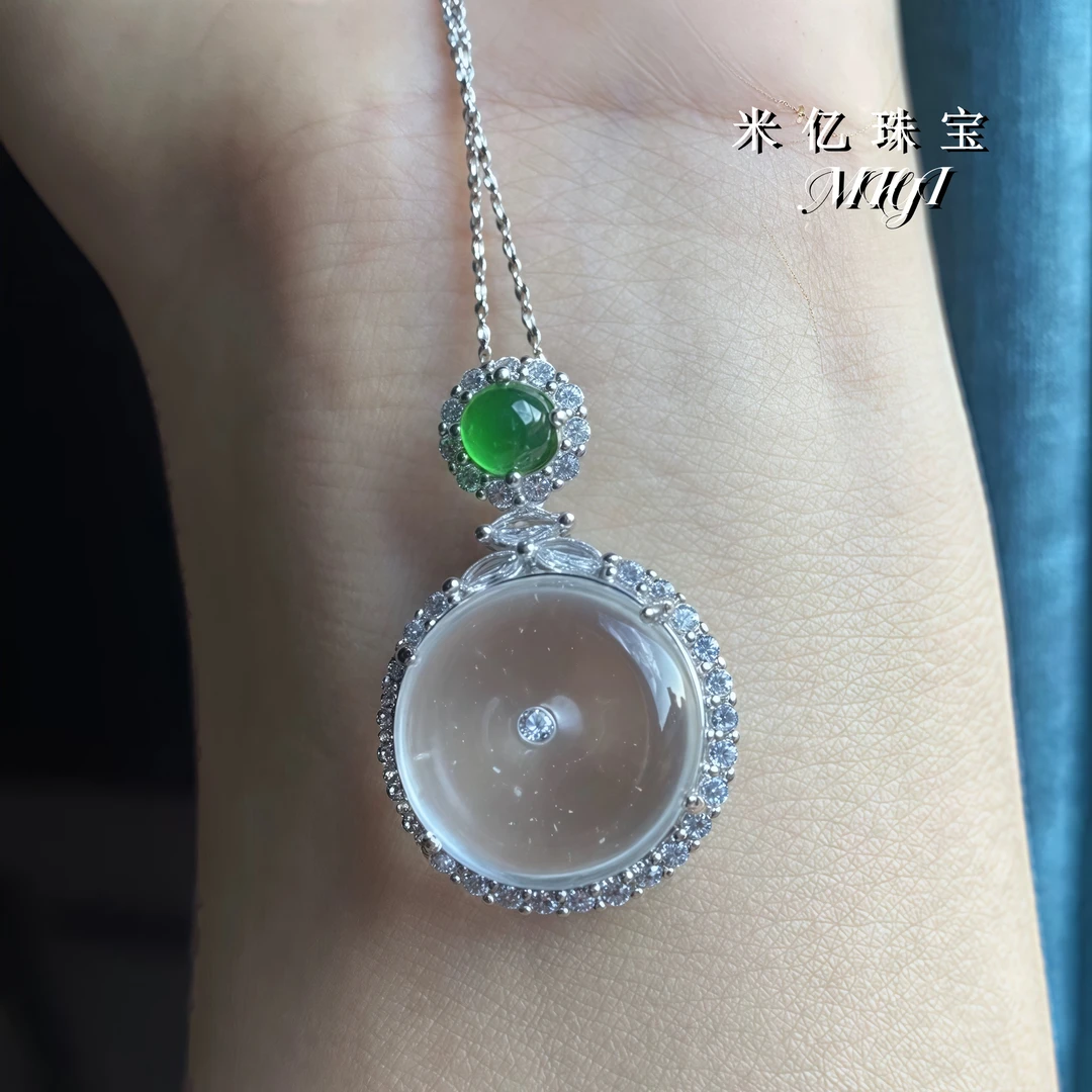【MIYI】天然石英质玉水沫不封底平安扣吊坠