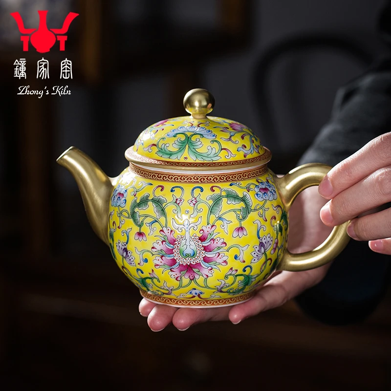 钟家窑茶壶景德镇手工手绘珐琅彩高端陶瓷单壶泡茶壶功夫茶壶茶具