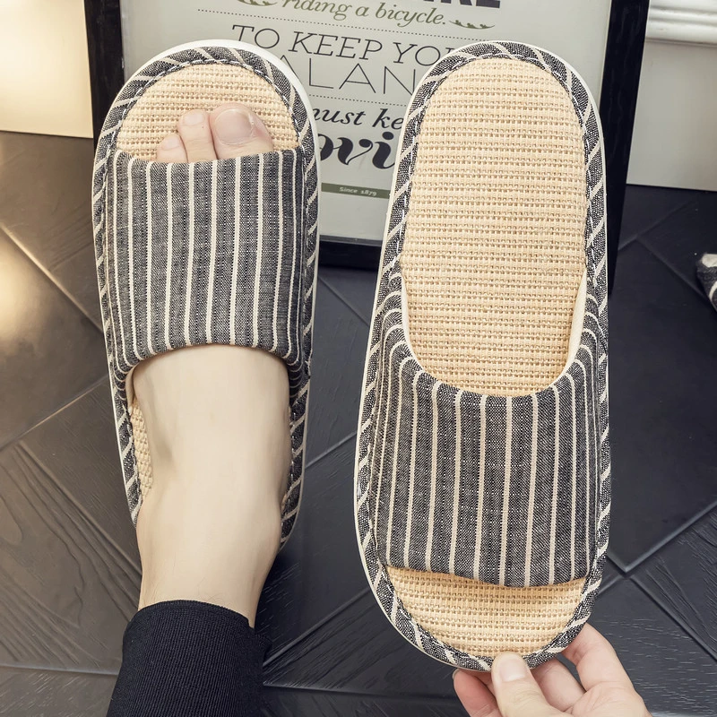 夏季亚麻凉拖鞋男女士居家情侣家用办公室内防滑软底布艺棉麻拖鞋