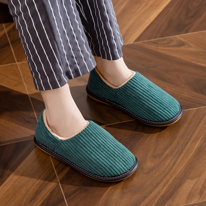 秋冬季布艺包跟棉拖鞋男女士居家情侣家用防滑加绒保暖灯芯绒棉鞋