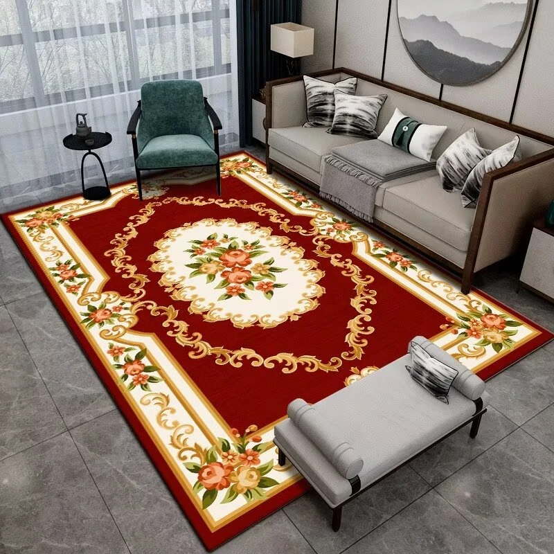 水晶绒客厅地毯防水防油免洗家用欧式轻奢玄关大面积防滑卧室地毯
