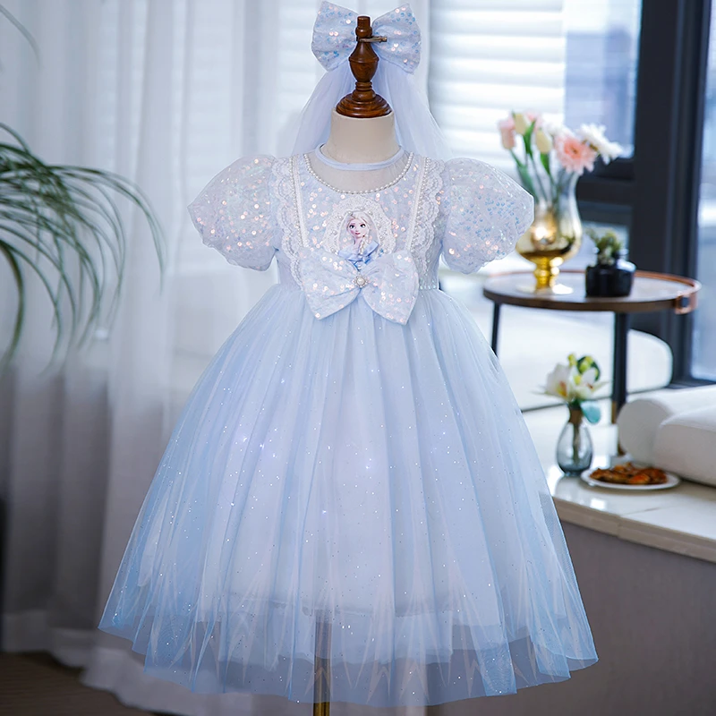 冰雪奇缘发光爱莎公主裙艾沙女童夏短袖新款儿童正版生日连衣裙子