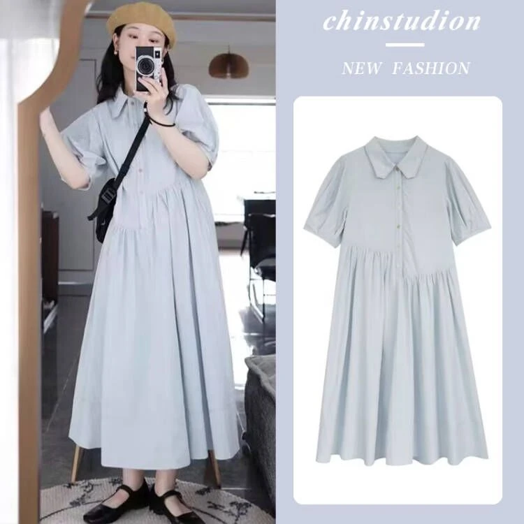 孕妇装夏季连衣裙2024新款时尚不规则设计感POLO领中长款孕妇裙子