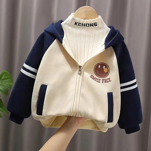 儿童加厚外套2022新款男宝宝秋冬中小童加绒开衫卫衣男童冬季夹克