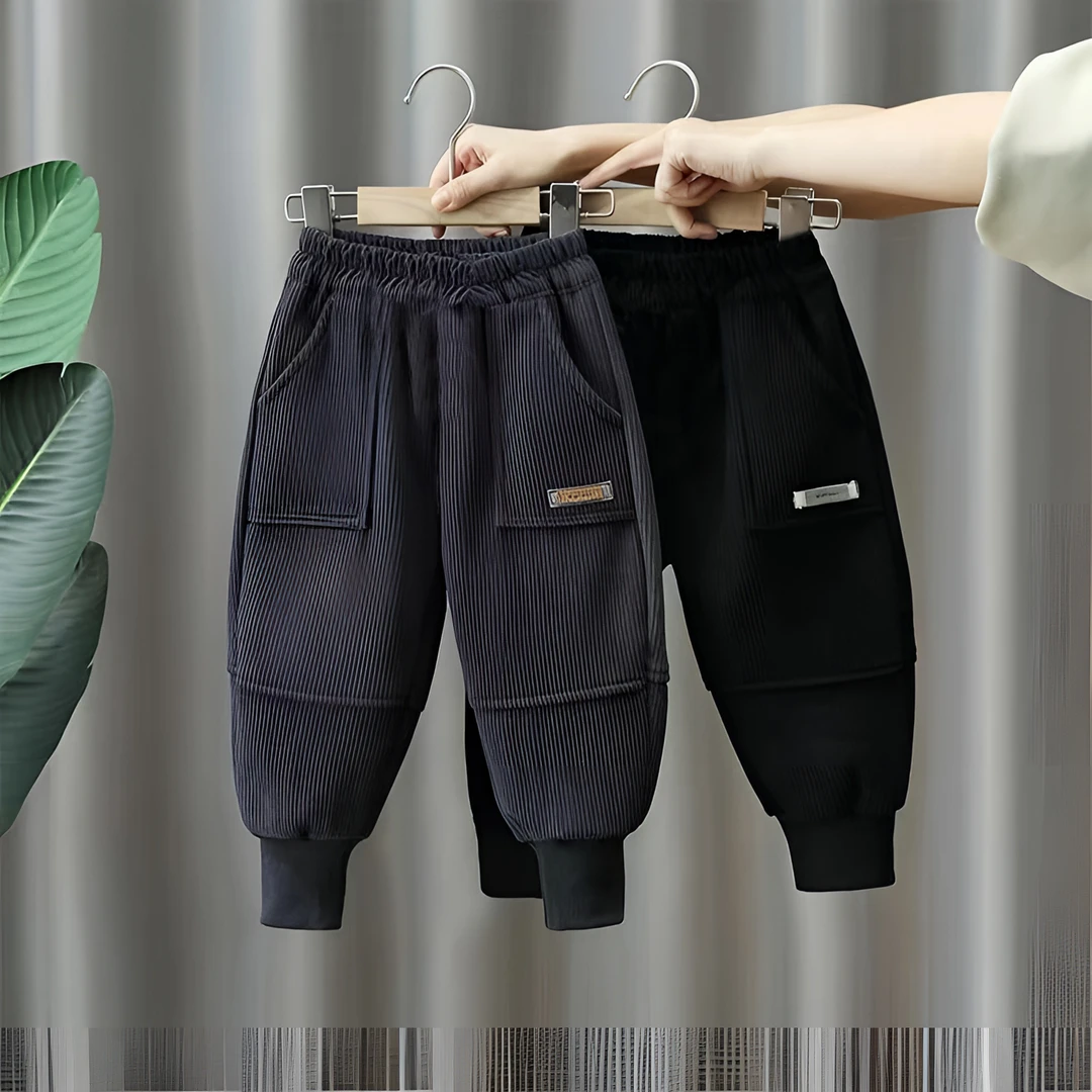 儿童加绒裤子秋冬装男女宝宝一体绒奥利绒外穿长裤冬季加厚休闲裤