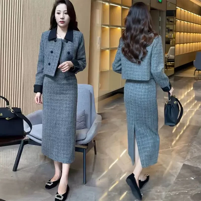 小香风时尚套装裙女2025秋冬新款气质高级感短款外套半身裙两件套