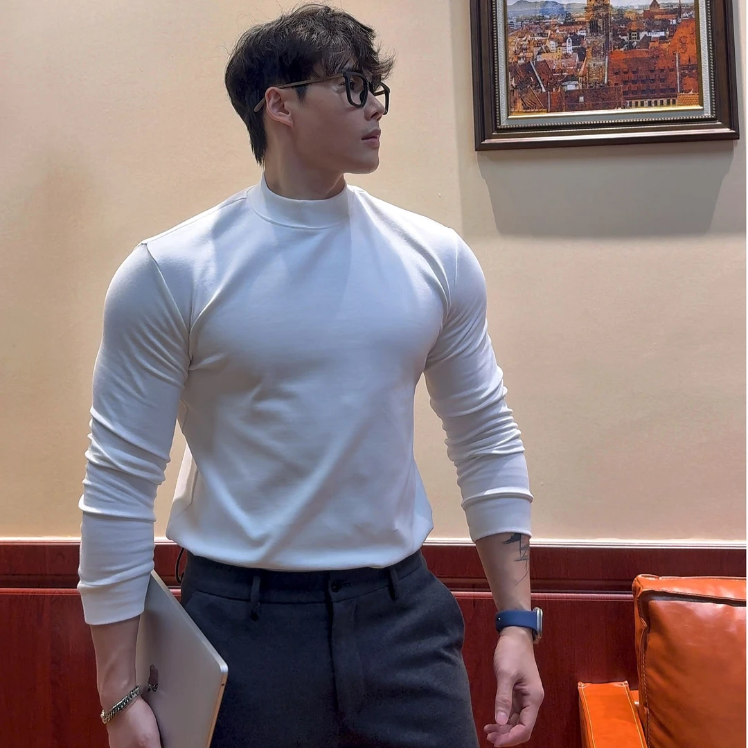 BEESTRONG 秋冬小半高领320G重磅磨毛保暖柔软纯色T恤