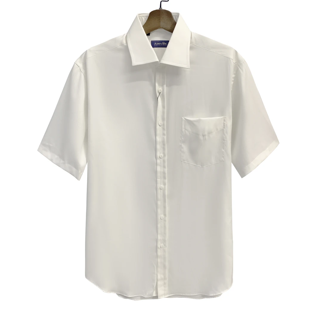 AB爱其【象牙白】160支双纱米白色短袖+法式长袖进口100棉衬衫1610