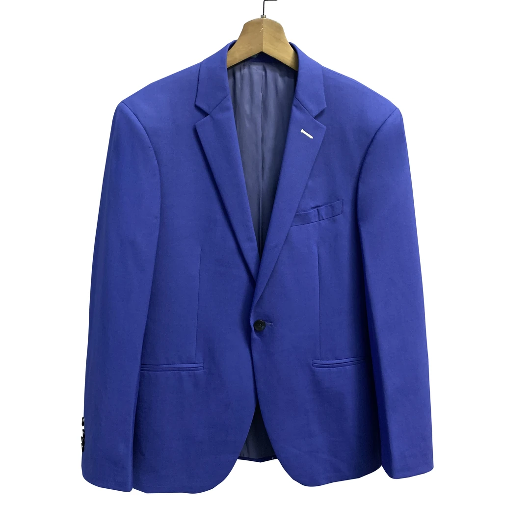 堡家【桑蚕丝+美丽诺羊毛】蓝色平驳领单西单扣单叉四季西装63081A