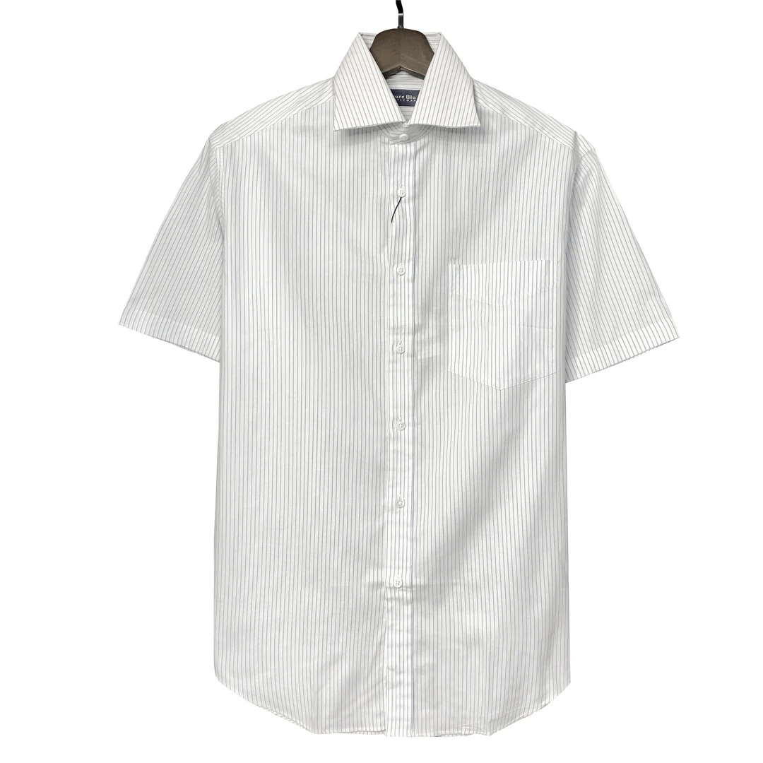 A爱其【140支-纯棉】白色竖条纹双纱100长绒棉男士商务百搭衬衫1753