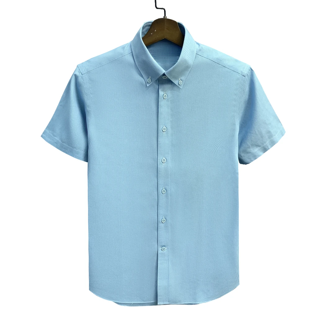 恺【纽扣领】湖蓝长绒棉产地马来西亚免烫商务男士短袖衬衫CS198