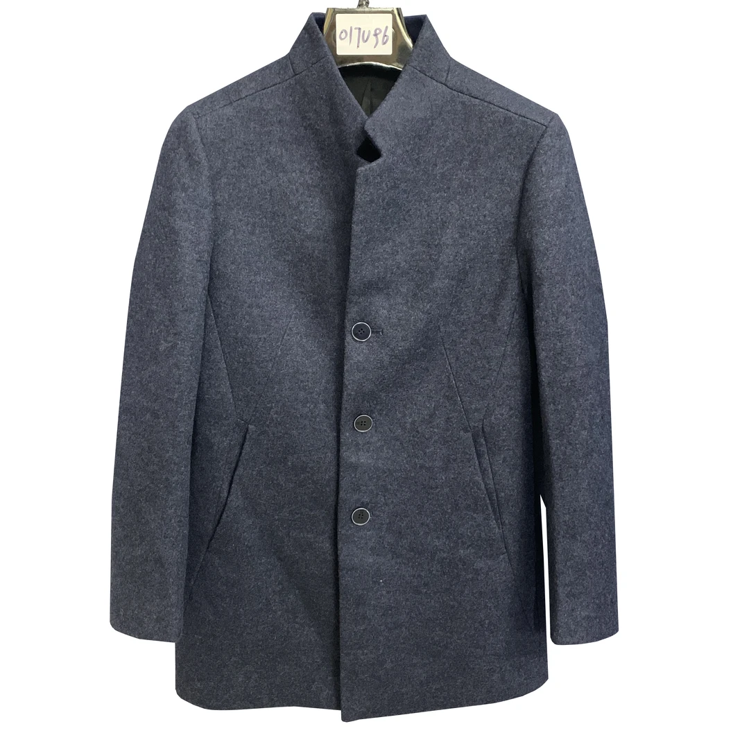 鸟【绵羊毛-立领大衣】蓝灰男款毛呢大衣中长款单开叉秋冬商务DY015