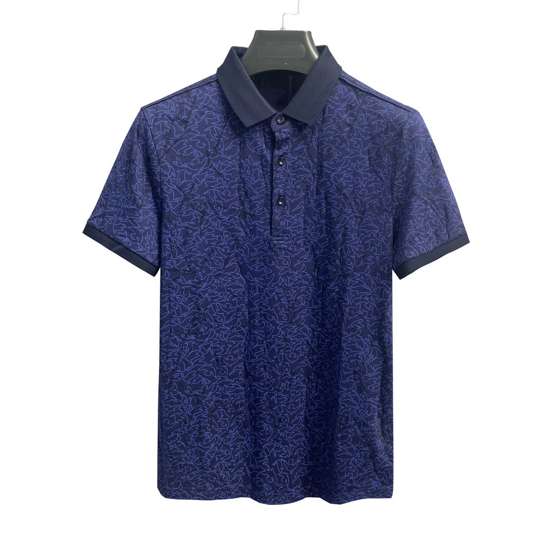 堡家【重工-花POLO】深蓝色短袖微弹夏季透气休闲男士POLO衫361C41A