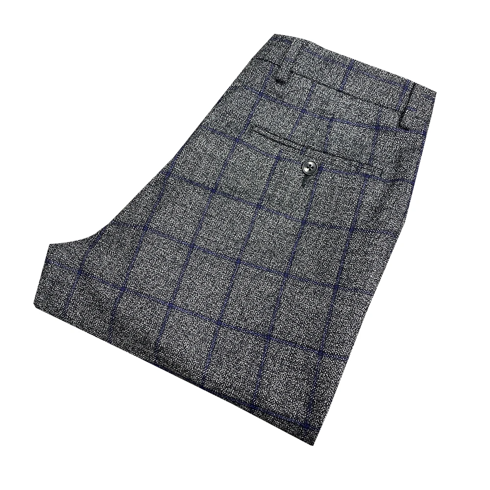 鸟【窗格纹西裤】深灰色格子绵羊毛男士直筒商务春秋冬西裤XK204