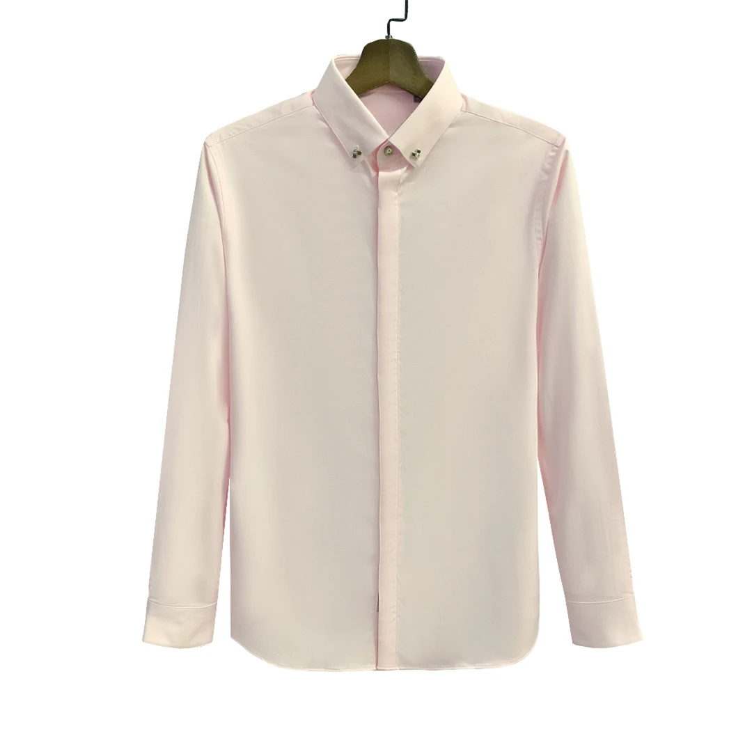 鸟【领针高定款】粉色暗门襟衬衣百搭男士春夏微弹长袖衬衫CS019