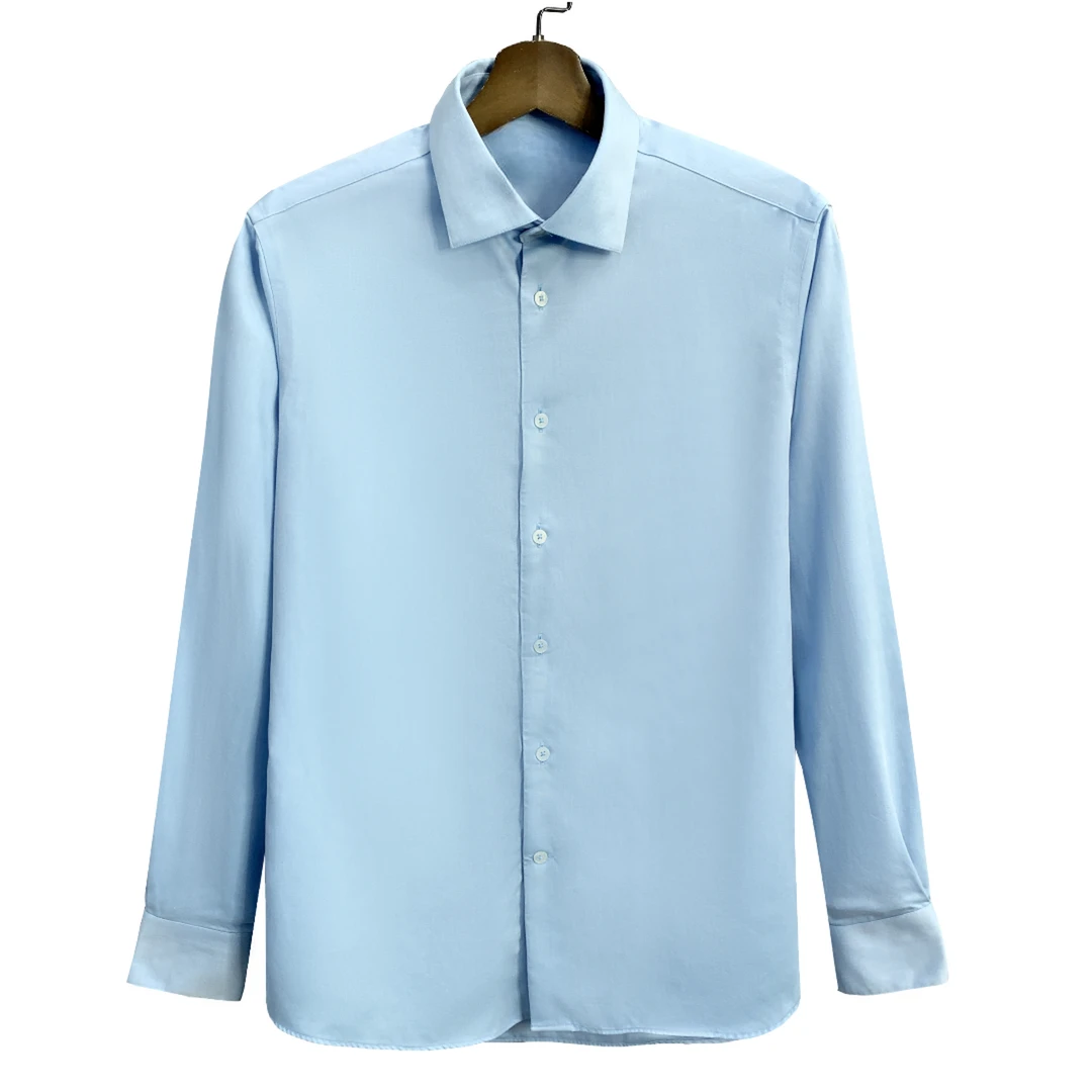 恺【100长绒棉】浅蓝色高支双纱净版长袖衬衫免烫男款CS220