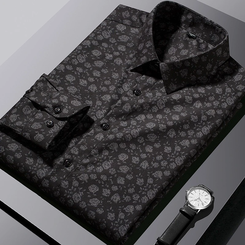 男式高档花衬衫春秋季男士长袖衬衣潮流帅气雅痞男装寸衫休闲百搭