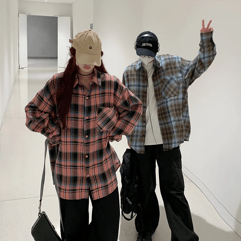 格子衬衫外套男士春秋季休闲高级感日系复古痞帅男生工装长袖衬衣