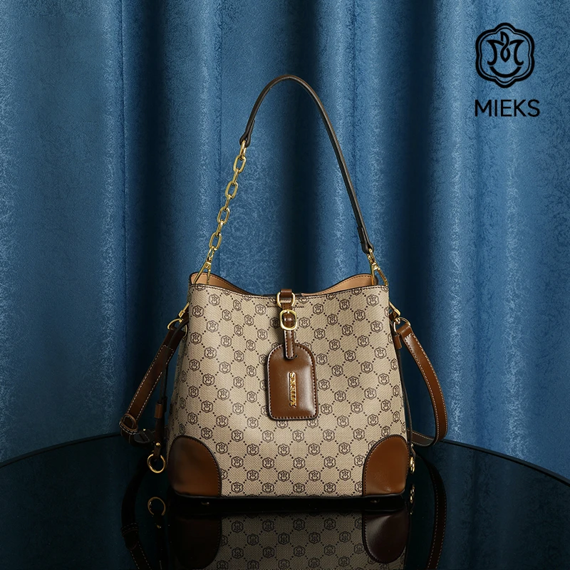 MIEKS2023高定轻奢品牌洋气水桶包高级感单肩手提包斜挎百搭包包