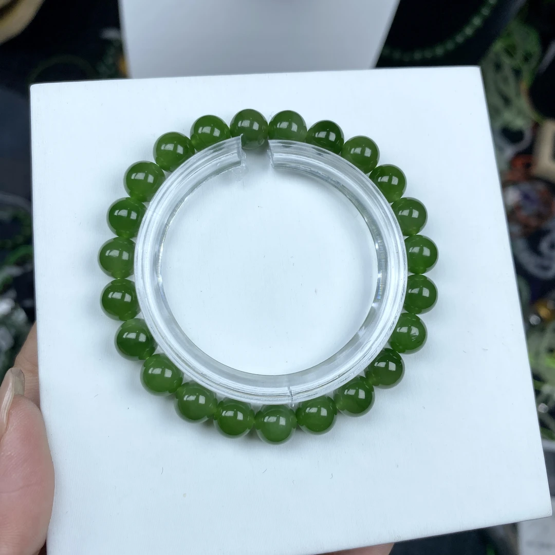 天然和田玉碧玉辣阳绿色8mm单圈