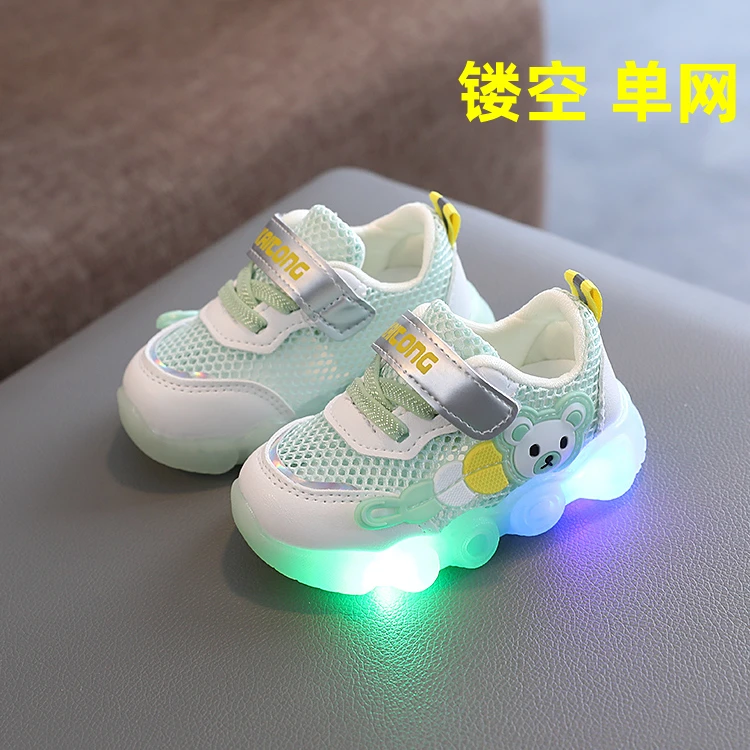 婴儿鞋子春夏0一1-3岁幼儿亮灯单网女宝宝软底学步鞋男小童漏网鞋
