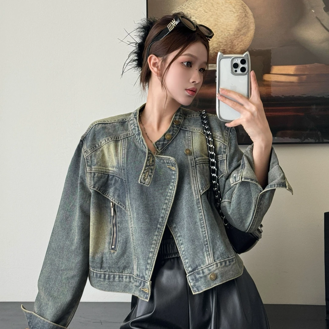 新款机车返潮复古宽松牛仔外套百搭复古外套女春秋百搭外套8611