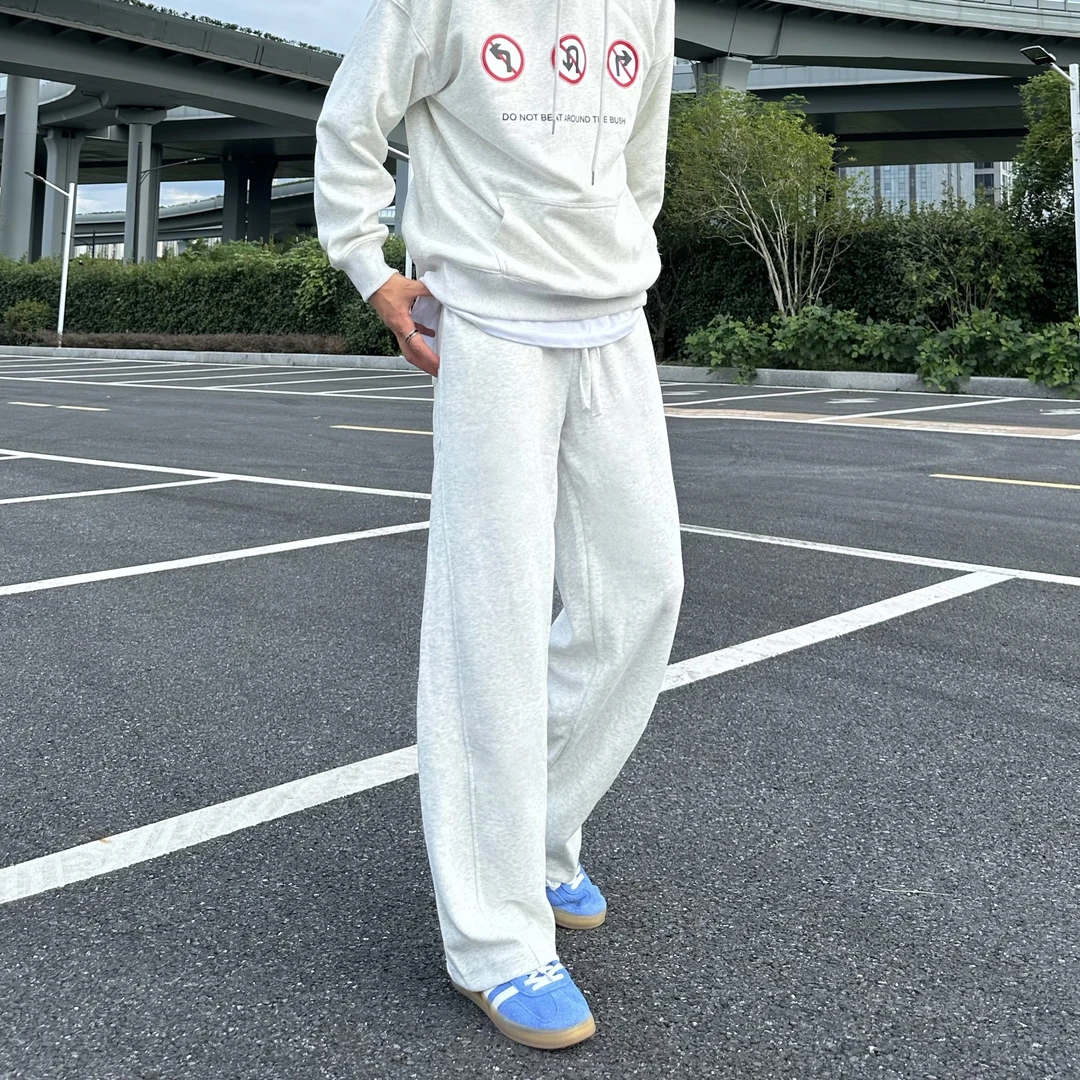休闲运动裤男女秋季潮牌重磅弯刀灰色直筒宽松卫裤垂感阔腿拖地裤