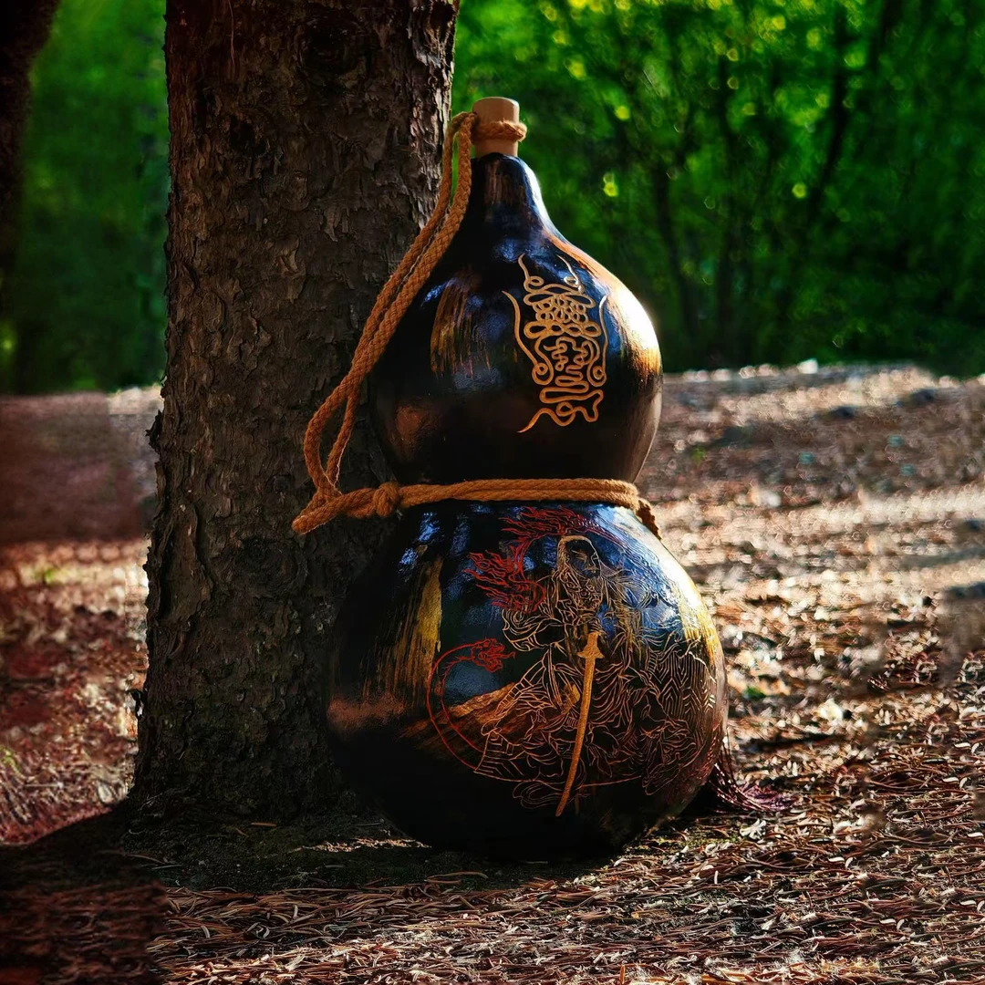 【道系青年款】纯手工雕刻纯天然大漆酒葫芦仿古风国风招财神水壶