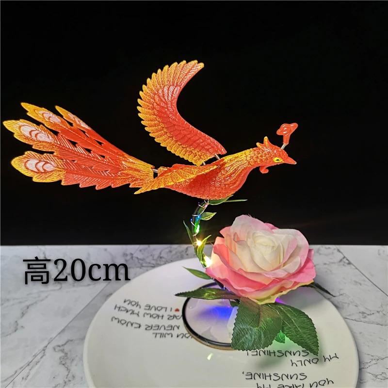 酒店菜盘装饰摆盘刺身创意小摆件喜庆凤凰玫瑰装饰灯意境围边花草