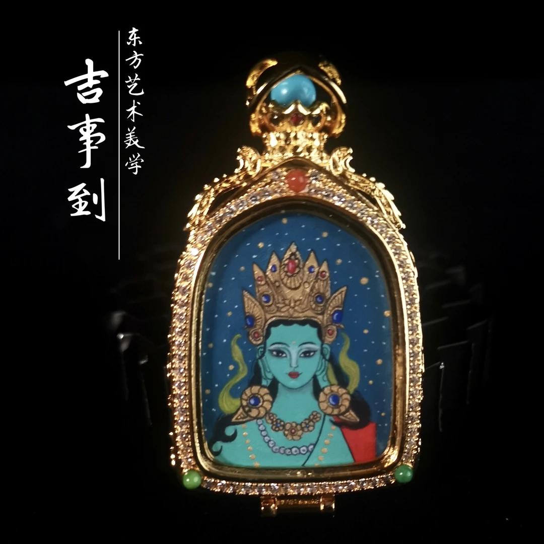 【绿Ｄ母】纯手绘唐卡吊坠项链