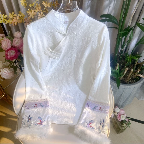 【青青蝶花】新中式提花复古国风休闲百搭高定打底青青蝶花衬衫